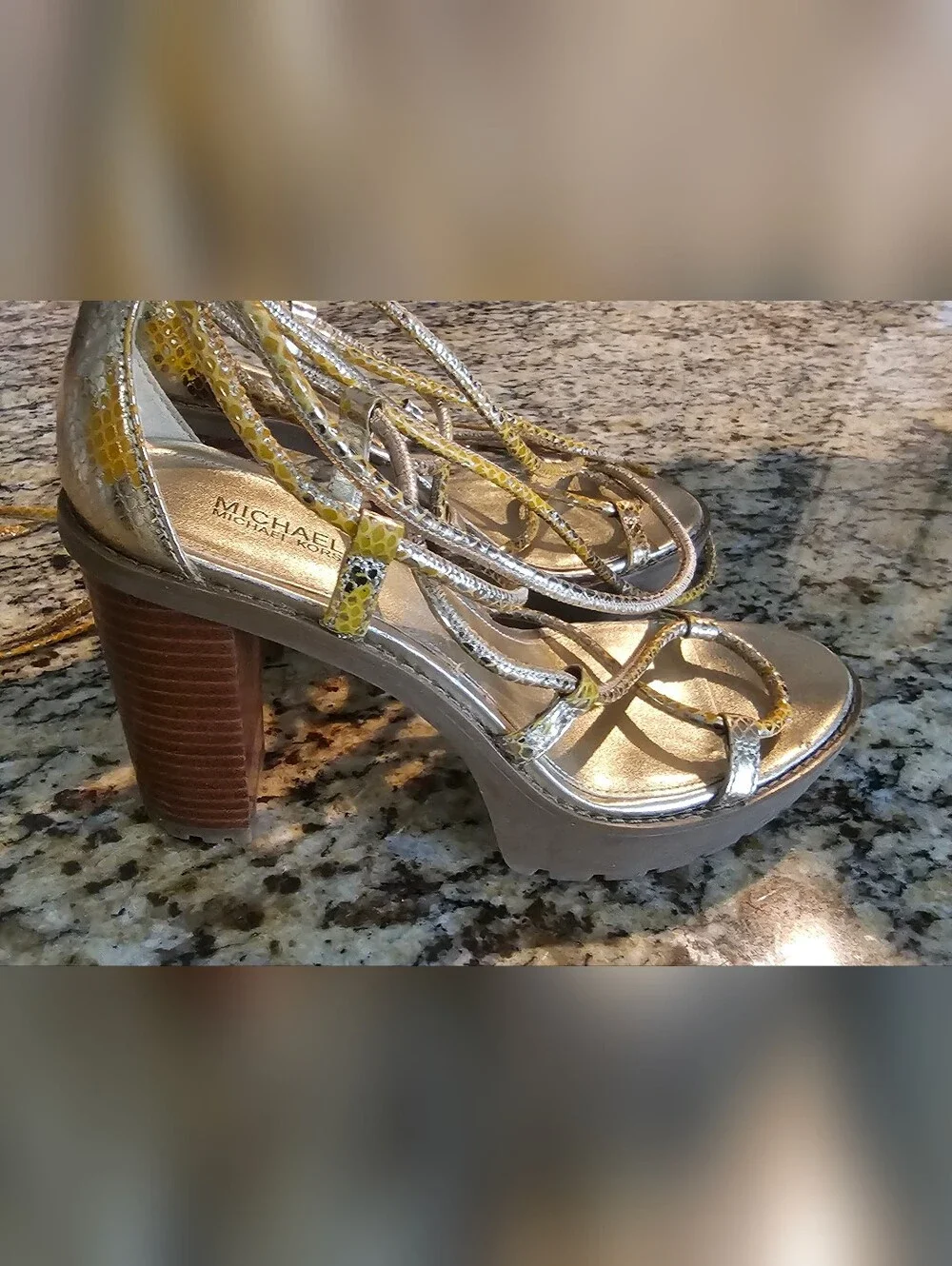 Michael Kors Vero Lug Platform Sandals in a metallic gold finish. Size 7.5